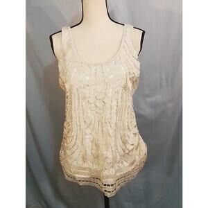 Express  cream tank top with light golden lacey overlay in front